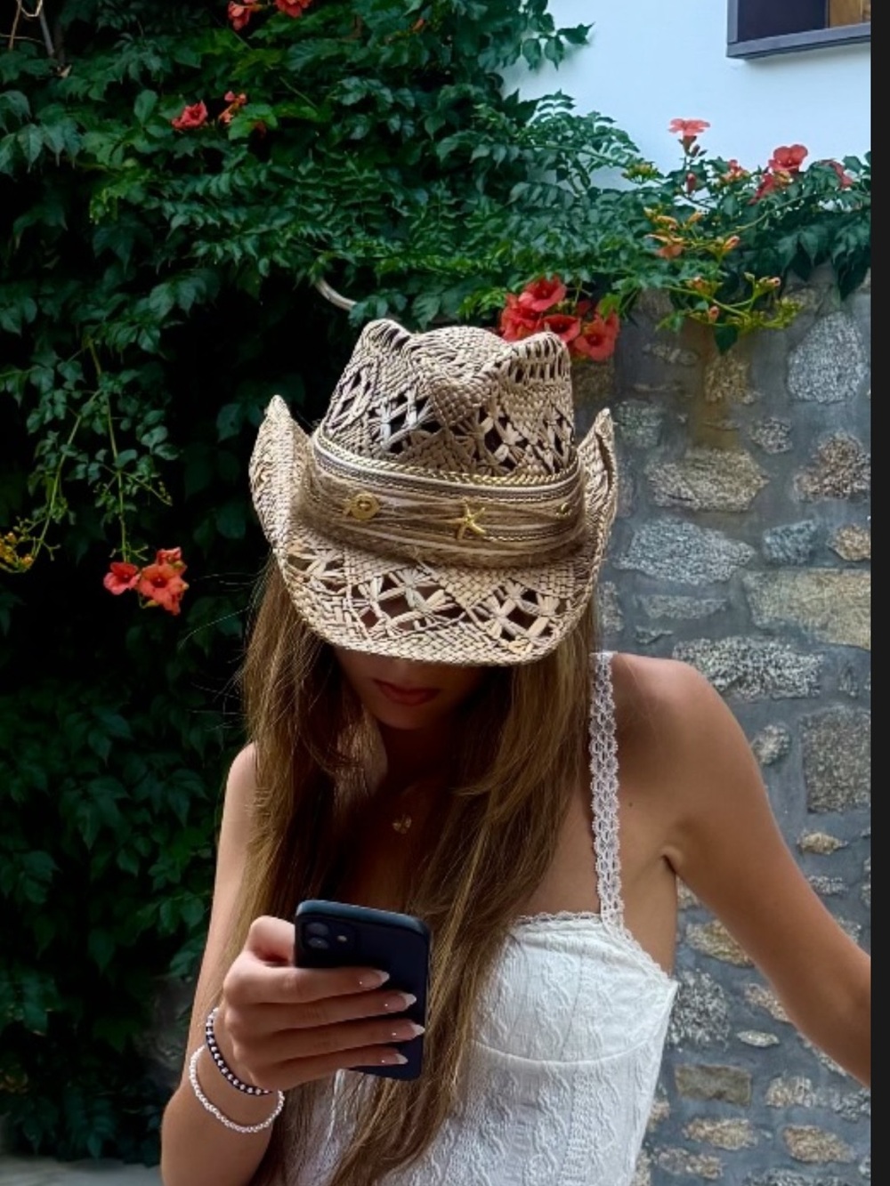 Miu Miu Crochet Cowboy Hats in Natural and Brown - Picture 2 of 3